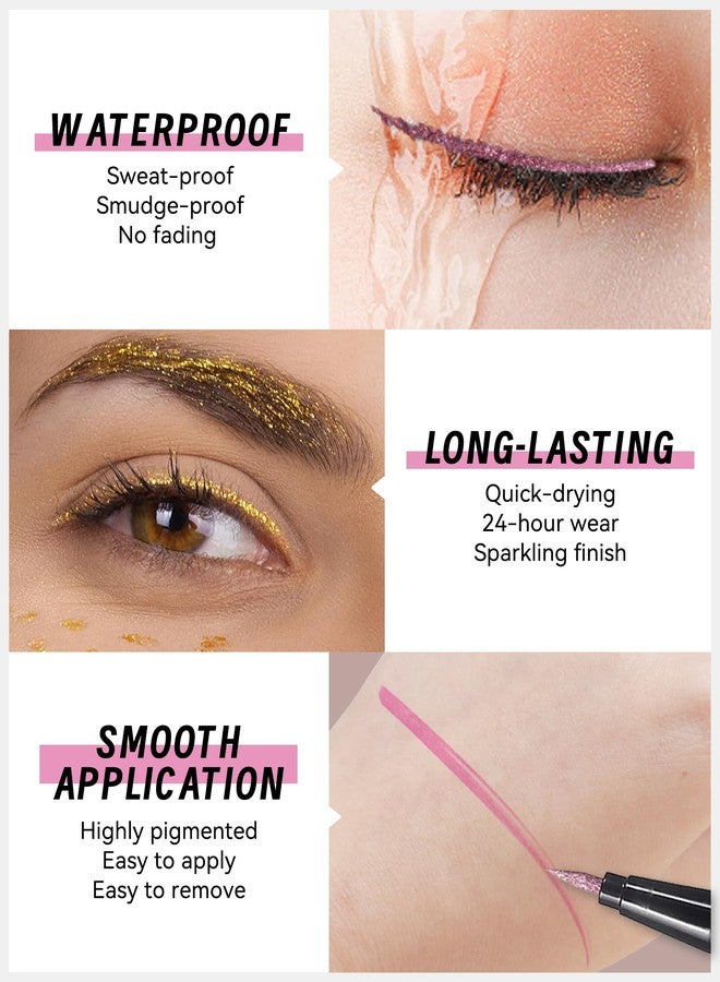 Lestpola Silver Diamond Glitter Liquid Eyeliner Pen, Shimmer Eye Liner Waterproof Long-Stay, Metallic Satin Finish Colored Eyeliner, Ultra-Fine Tip Smudge-Proof, High Pigmented Eye Brightener Pen for Stage-04 - Image 3